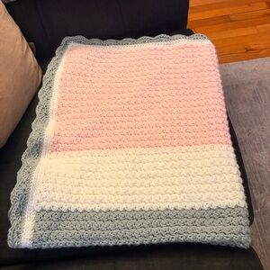 Handmade Pink and Blue Crochet Baby Blanket